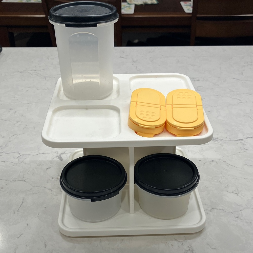 TUPPERWARE Spice Rack CREAM Modular Mates BLACK Round 1, 2 plus YELLOW Spice